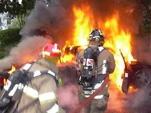 Firefighters putting out a blaze